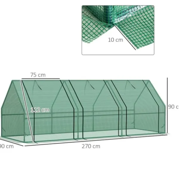Drivhus^Foliedrivhus/drivbænk 270x90x90 cm, grøn – til tomater & planter