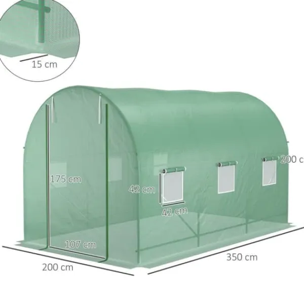 Sale Folietunnel 350x200x200 cm med vinduer, tomatdrivhus/avlstunnel, grøn Drivhus
