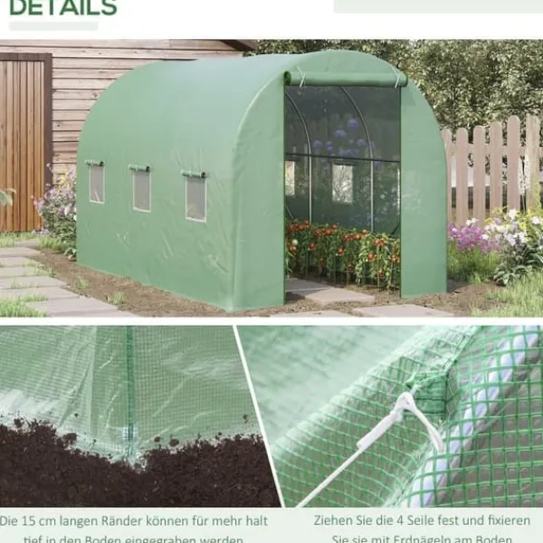 Sale Folietunnel 350x200x200 cm med vinduer, tomatdrivhus/avlstunnel, grøn Drivhus
