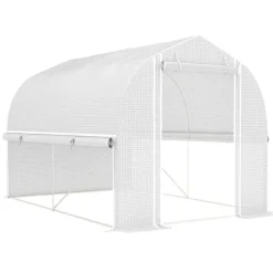 Drivhus^Folietunnel 3x2x2 m med dør & 4 vinduer, opklappelige sider, galvaniseret stål, UV-bestandig, hvid
