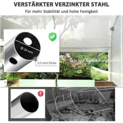 Online Folietunnel 3x2x2 m med dør & 4 vinduer, opklappelige sider, galvaniseret stål, UV-bestandig, hvid Drivhus