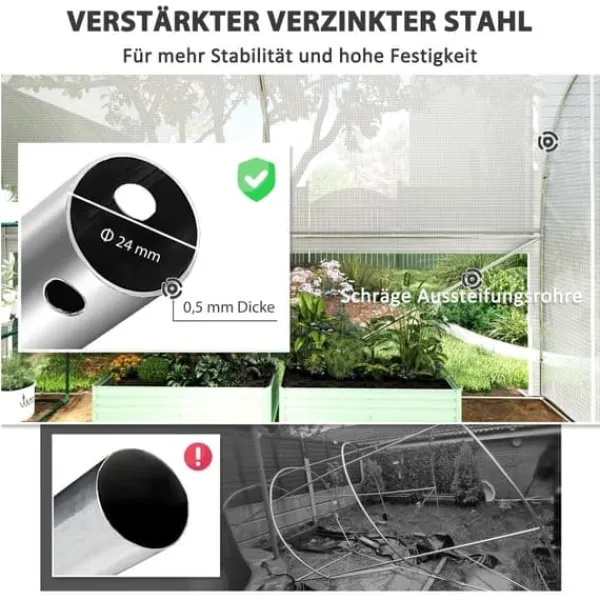 Online Folietunnel 3x2x2 m med dør & 4 vinduer, opklappelige sider, galvaniseret stål, UV-bestandig, hvid Drivhus