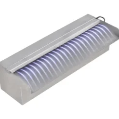 Springvand & Damme^Fontæner - Living rektangulær vandfaldsfontæne med LED-lys rustfrit stål 30 cm