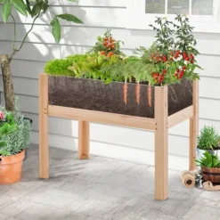 Plantningsbænke^Forhøjet højbed, 76×46×61 cm, Naturlig