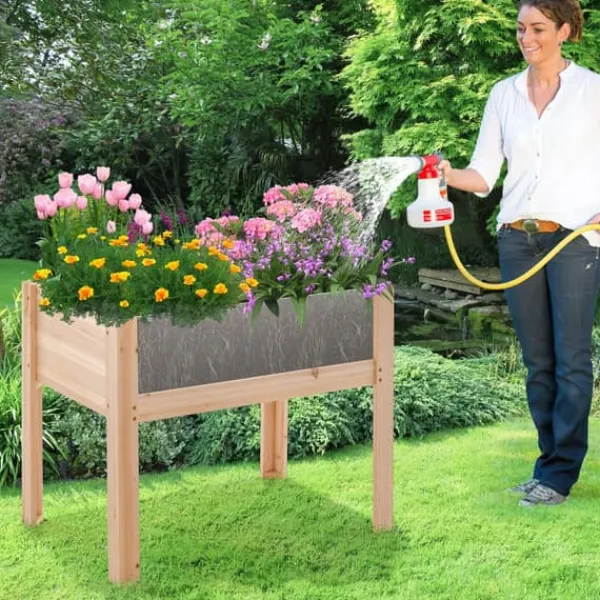 Plantningsbænke^Forhøjet højbed, 76×46×61 cm, Naturlig