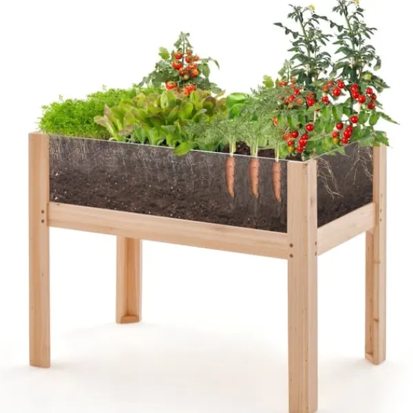 Plantningsbænke^Forhøjet højbed, 76×46×61 cm, Naturlig