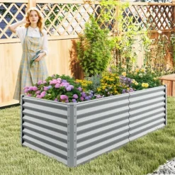 Outlet Forhøjet højbed, 180×91×61 cm, Sølv Plantningsbænke