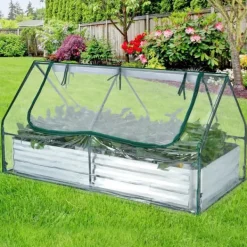 Hot Forhøjet højbed med drivhus, 6x3x3 ft, Grøn & Sølv & Klar Drivhus