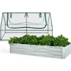 Hot Forhøjet højbed med drivhus, 6x3x3 ft, Grøn & Sølv & Klar Drivhus