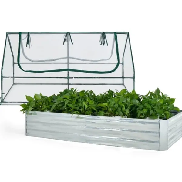 Hot Forhøjet højbed med drivhus, 6x3x3 ft, Grøn & Sølv & Klar Drivhus