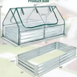 Hot Forhøjet højbed med drivhus, 6x3x3 ft, Grøn & Sølv & Klar Drivhus