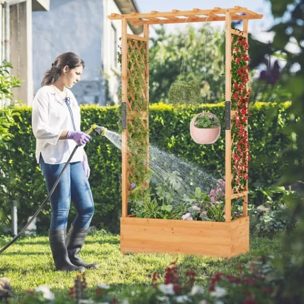 Plantningsbænke^Forhøjet højbed, 224x64x135 cm, Naturfarvet