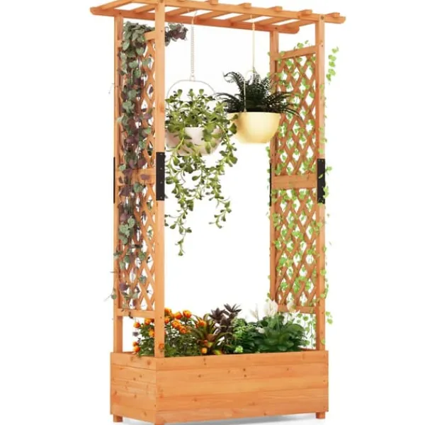 Plantningsbænke^Forhøjet højbed, 224x64x135 cm, Naturfarvet