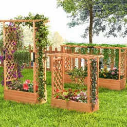 Plantningsbænke^Forhøjet højbed, 224x64x135 cm, Naturfarvet