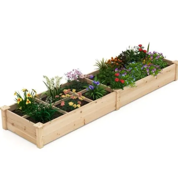 Forhøjet højbedshave, 228x62x25 cm, Naturlig Plantningsbænke
