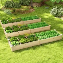 Forhøjet højbedshave, 228x62x25 cm, Naturlig Plantningsbænke
