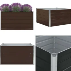 Krukker & Plantebeholdere^Forhøjet plantekasse 100 x 100 x 45 cm galvaniseret stål brun - Hævet Havekasse - Hævet Havekasser - Home & Living