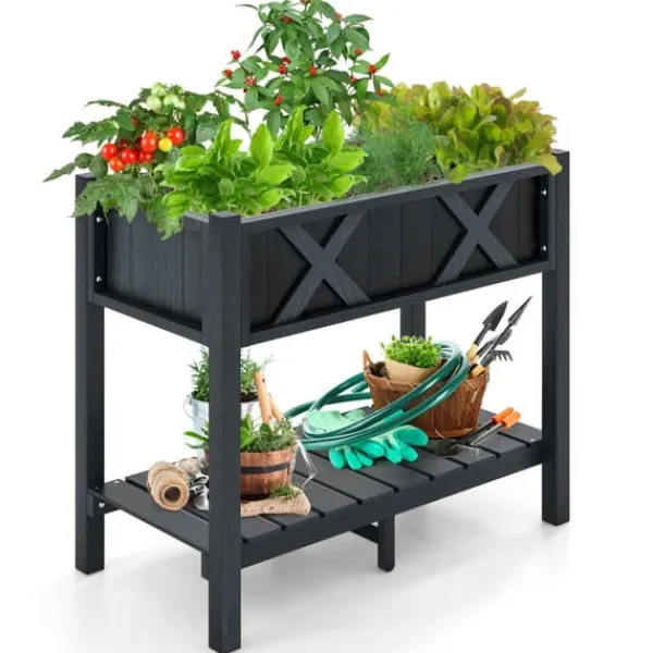 Plantningsbænke^Forhøjet plantekasse, HIPS Poly Wood, 86×46×74 cm, Sort