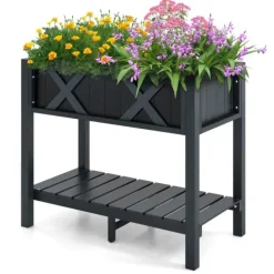 Plantningsbænke^Forhøjet plantekasse, HIPS Poly Wood, 86×46×74 cm, Sort
