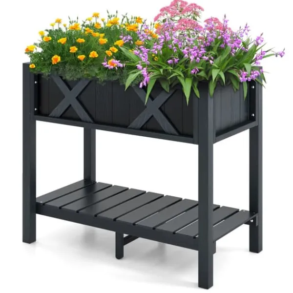 Plantningsbænke^Forhøjet plantekasse, HIPS Poly Wood, 86×46×74 cm, Sort