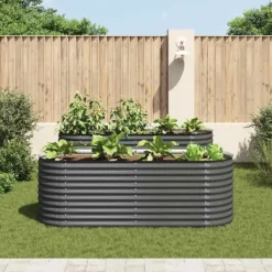 New Forhøjet plantekasse i galvaniseret stål - Optimal til udendørs brug | Størrelse: 240x80x81 cm | Farve: Grå Plantningsbænke