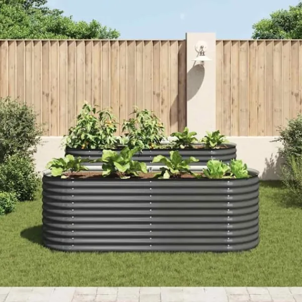New Forhøjet plantekasse i galvaniseret stål - Optimal til udendørs brug | Størrelse: 240x80x81 cm | Farve: Grå Plantningsbænke