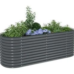 New Forhøjet plantekasse i galvaniseret stål - Optimal til udendørs brug | Størrelse: 240x80x81 cm | Farve: Grå Plantningsbænke