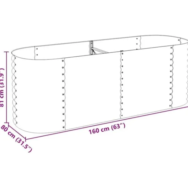 New Forhøjet plantekasse i galvaniseret stål - Optimal til udendørs brug | Størrelse: 240x80x81 cm | Farve: Grå Plantningsbænke