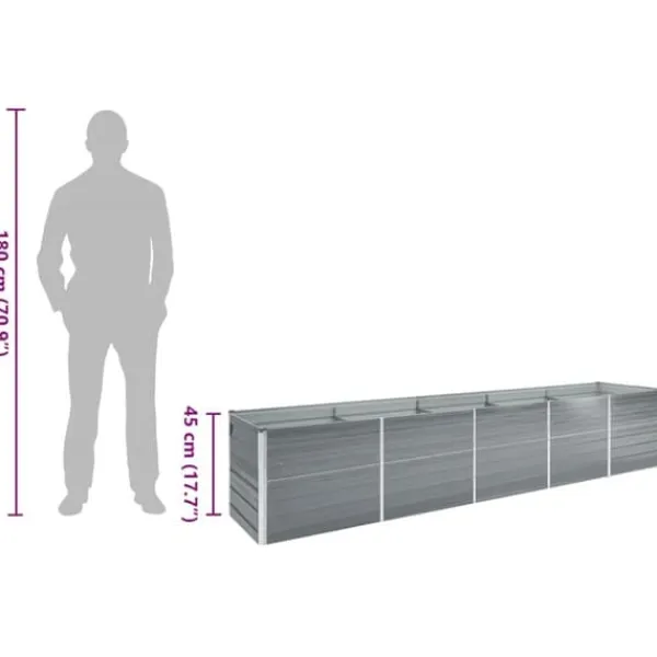 Plantningsbænke^Forhøjet plantekasse i galvaniseret stål - Haveplantekasse | Størrelse: 400x80x45 cm | Farve: Grå