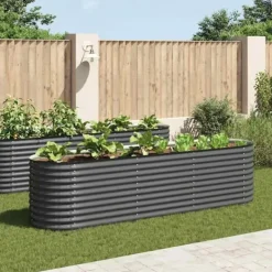 Discount Forhøjet plantekasse i galvaniseret stål - Udendørs-gartneri | Størrelse: 320x80x81 cm | Farve: Grå Krukker & Plantebeholdere