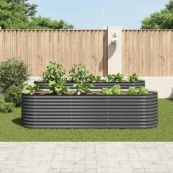 Discount Forhøjet plantekasse i galvaniseret stål - Udendørs-gartneri | Størrelse: 320x80x81 cm | Farve: Grå Krukker & Plantebeholdere