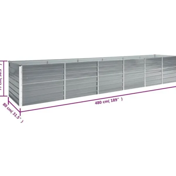 Plantningsbænke^Forhøjet plantekasse i galvaniseret stål - Ideel til haven | Størrelse: 480x80x77 cm | Farve: Grå