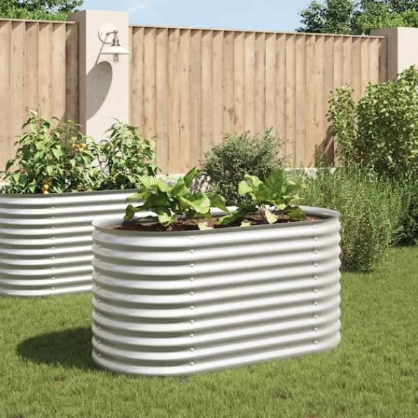 New Forhøjet plantekasse i galvaniseret stål - Dybde 160x80x81 cm | Farve: Sølv Plantningsbænke