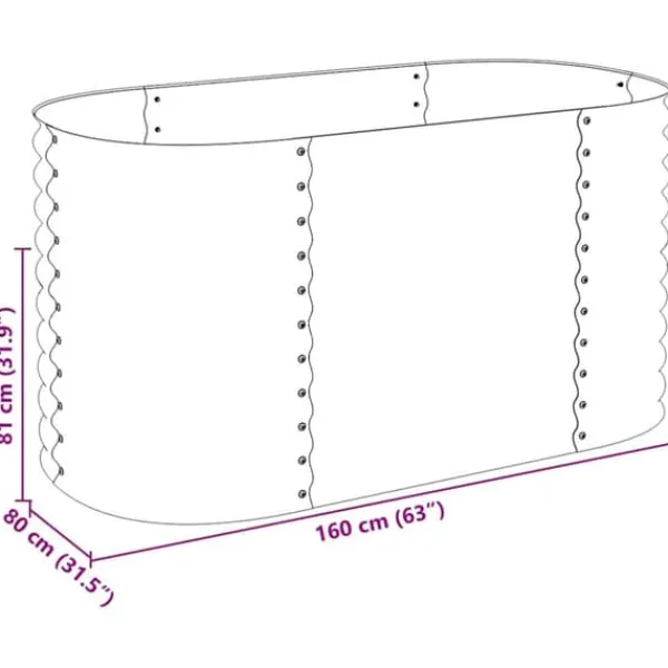 New Forhøjet plantekasse i galvaniseret stål - Dybde 160x80x81 cm | Farve: Sølv Plantningsbænke