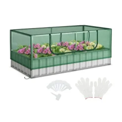 Drivhus^Forhøjet plantekasse med drivhusovertræk, 175×91×71 cm, grøn og sølv