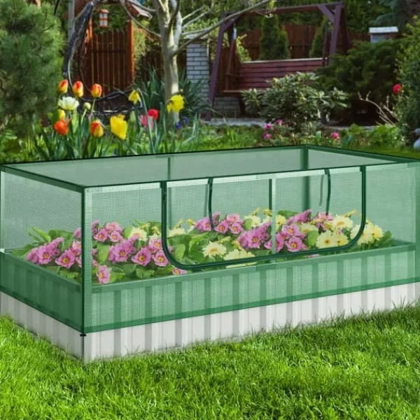 Drivhus^Forhøjet plantekasse med drivhusovertræk, 175×91×71 cm, grøn og sølv