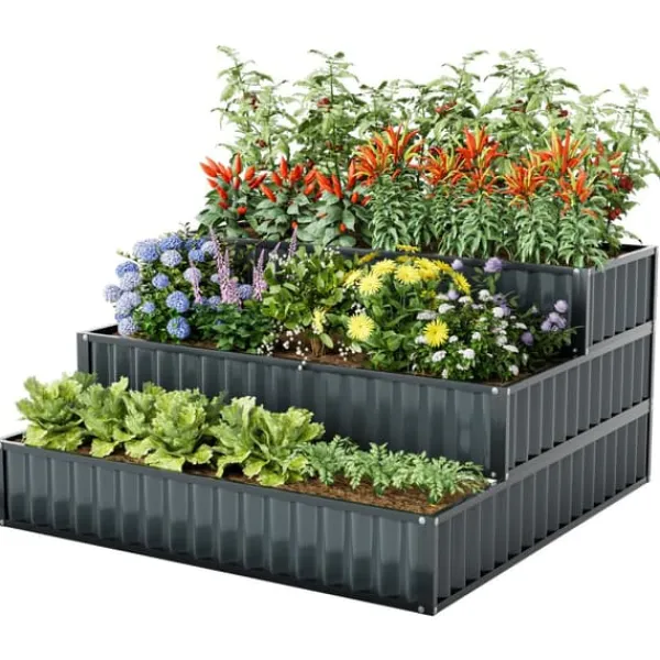 Online Forhøjet plantekasse, 118x118x61 cm, Sort/Grøn Plantningsbænke