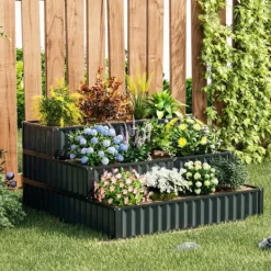 Online Forhøjet plantekasse, 118x118x61 cm, Sort/Grøn Plantningsbænke