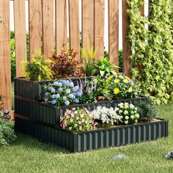 Online Forhøjet plantekasse, 118x118x61 cm, Sort/Grøn Plantningsbænke