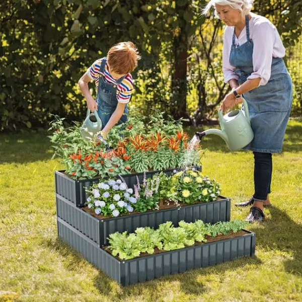 Online Forhøjet plantekasse, 118x118x61 cm, Sort/Grøn Plantningsbænke