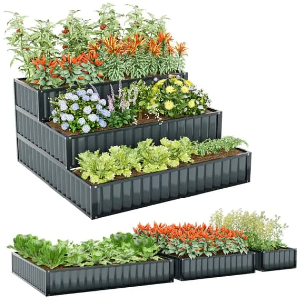 Online Forhøjet plantekasse, 118x118x61 cm, Sort/Grøn Plantningsbænke