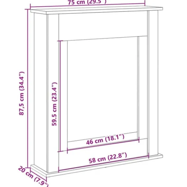 Sale Fortsats til pejs - Dekorativ hylde til LED-flamme | Mål: 75x20x87,5 cm | Farve: Hvid Pejse