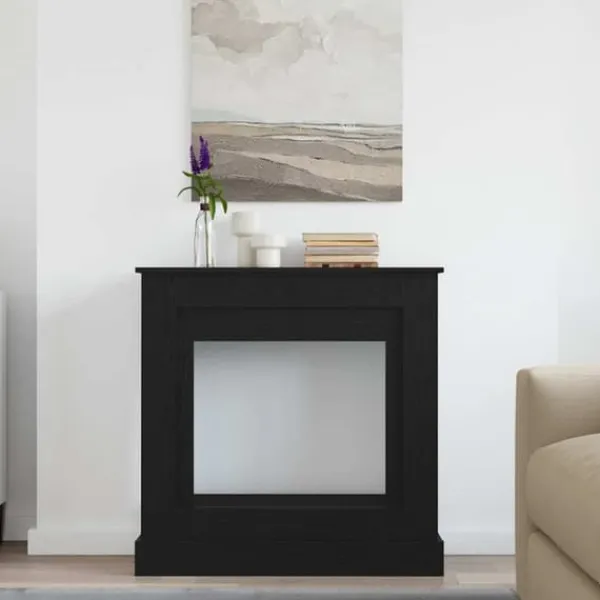 Pejse^Fortsats til pejs - Dekorativ hylde til LED-flamme | Størrelse: 90x30x90 cm | Farve: Sort egetræsfarvet