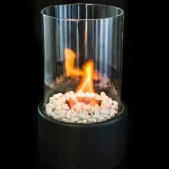 Sale FRITSTÅENDE BIOBURN PEJS TIL BIOBRÆNDSEL PÅ TERRASSEN SORT BORD MED FAST GLAS Pejse
