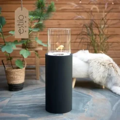 Fritstående biopejs til højt gulv, 80,5 cm med dekorative sten - ROMA BLACK Pejse