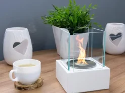 Sale Fritstående biopejs 13x13x17 cm Smart White struktureret mat Pejse