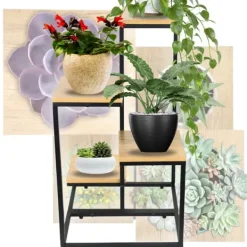 Sale Fritstående blomsterstativ til blomster og planter, 4 niveauer, metal, rustik, 76 cm Plantestativer