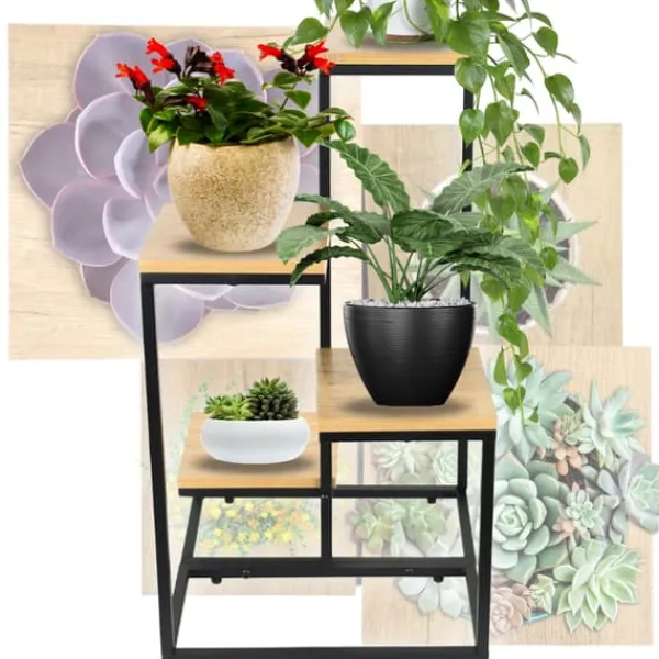 Sale Fritstående blomsterstativ til blomster og planter, 4 niveauer, metal, rustik, 76 cm Plantestativer