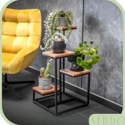 Sale Fritstående blomsterstativ til blomster og planter, 4 niveauer, metal, rustik, 76 cm Plantestativer