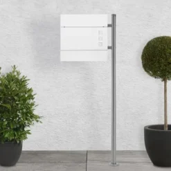 Online Fritstående brevkasse med avisrum 37 cm Hvid inkl. stativ 120 cm høj Fritstående brevkasse i sølv Postkasser & Brevindkast